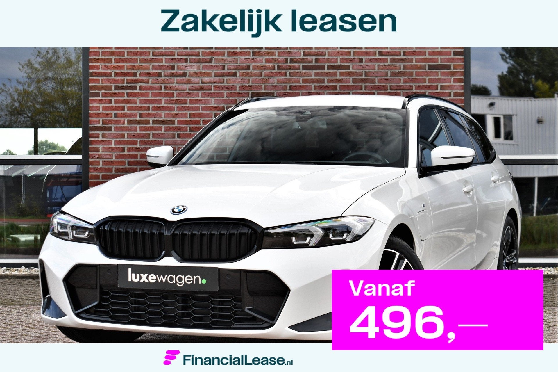 BMW 3 Serie Touring 320e M-Sport Shadowline Leder 18inch BTW, Gebruikt, Zwart, 4 cilinders, Wit