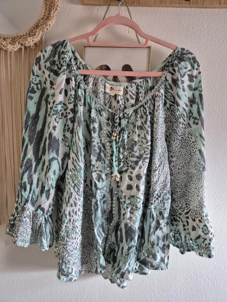 Free minded tuniek ibiza l xl zgan turquoise, Blauw, Maat 42/44 (L), Ophalen of Verzenden, Zo goed als nieuw