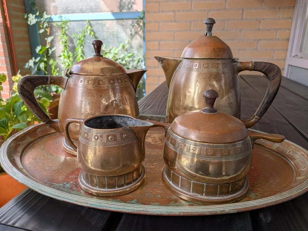 Messing koffiestel uit 1910, Duitse makelij, Antiek en Kunst, Ophalen, Koper