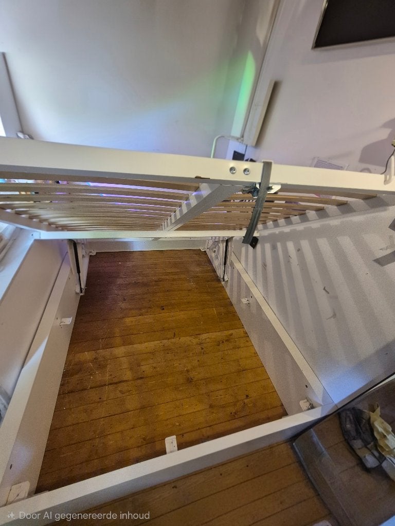 Wit bedframe met lattenbodem en opbergruimte, Ophalen, Gebruikt, Wit, Tweepersoons