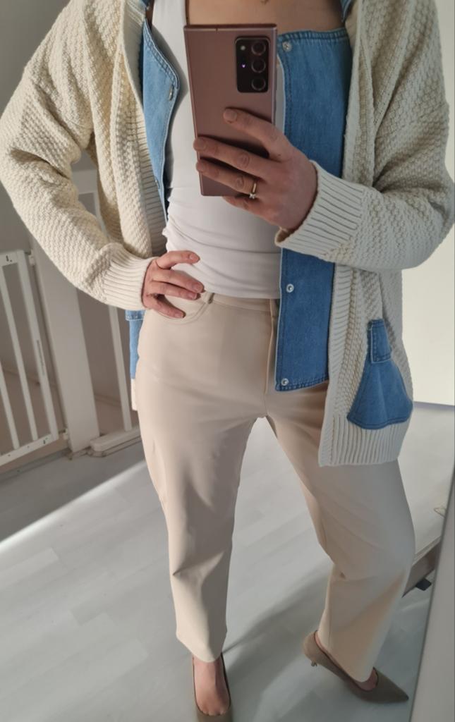 Gebreid vest met denim details - One size, oversized, Ophalen of Verzenden, Nieuw, Beige
