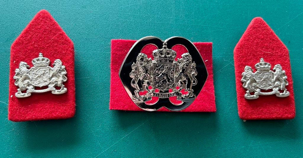 Baretembleem en schouderembleem Korps Nationele Reserve, Verzamelen, Ophalen of Verzenden, Landmacht, Nederland, Embleem of Badge