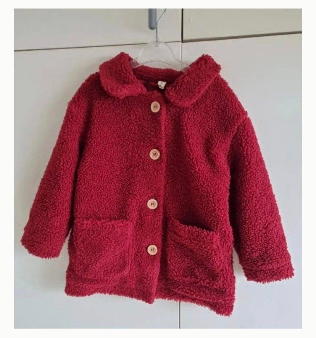 Warme rode teddy jas maat 98-104, Kinderen en Baby's, Ophalen of Verzenden, Zo goed als nieuw, Meisje, Jas