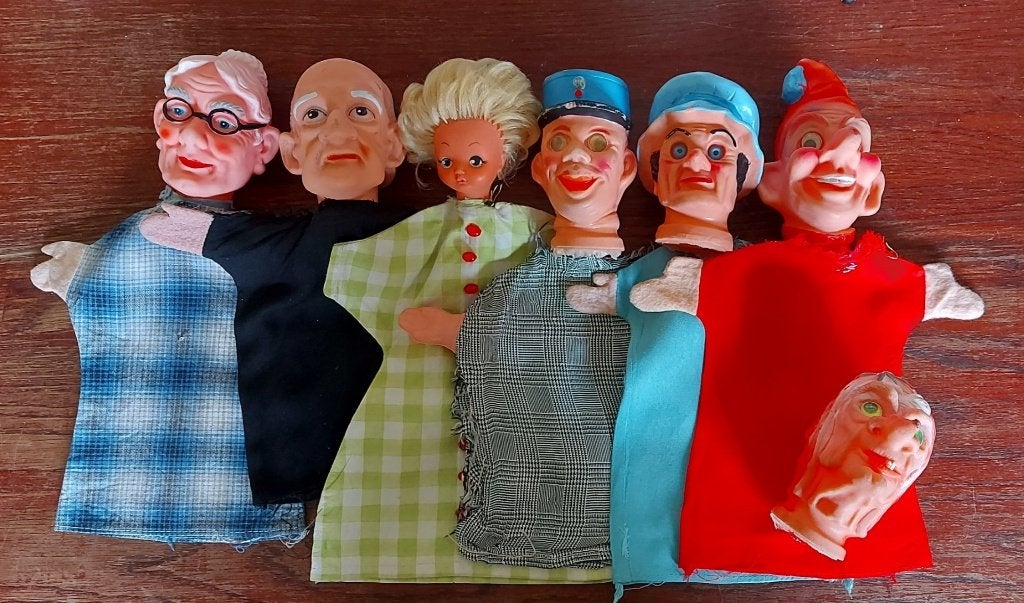 Vintage Retro 7 poppenkastpoppen, Verzamelen, Poppen, Ophalen of Verzenden, Gebruikt, Pop