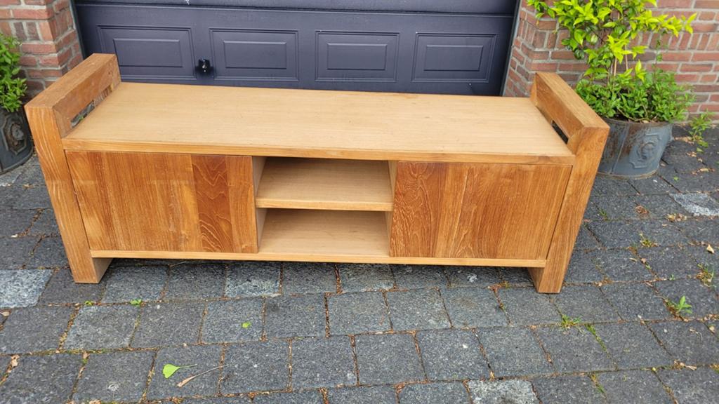 Teak houten lage kast/Tv meubel, Ophalen, Gebruikt, 25 tot 50 cm, Minder dan 100 cm