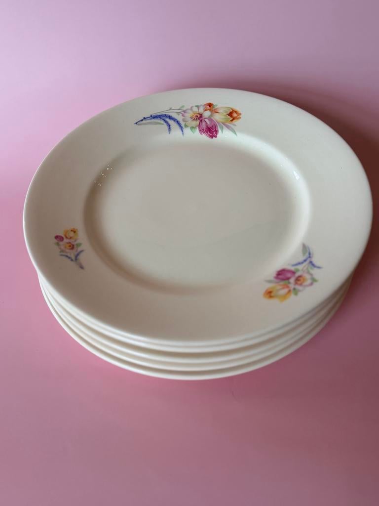 5 Vintage Borden Koninklijke Mosa Maastricht Tulpendecor, Ophalen of Verzenden