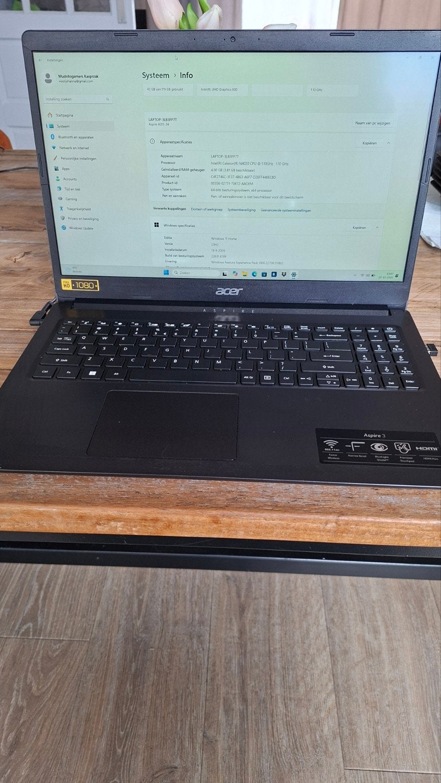 laptop Acer aspire 3, Gebruikt, Qwerty, Minder dan 2 Ghz, Acer Aspire V3