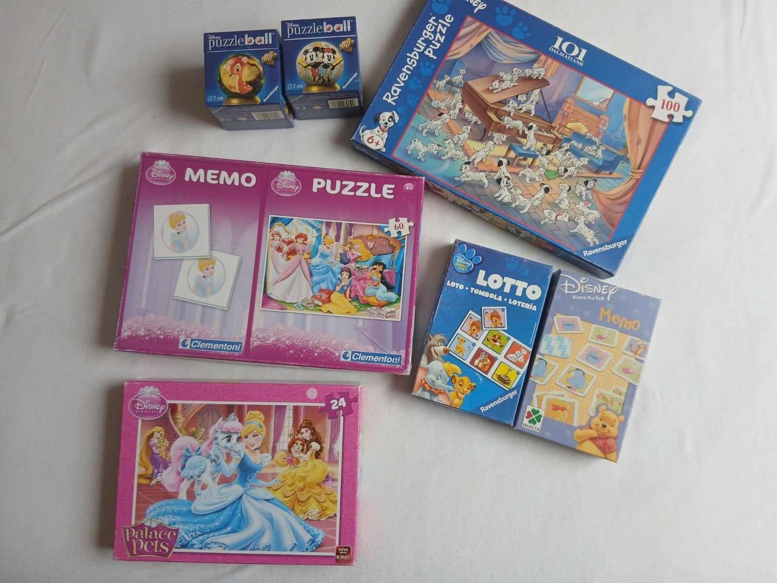 Disney spelletjes en puzzels; Lotto, Memo, Puzzelballen, Ophalen, 500 t/m 1500 stukjes, Zo goed als nieuw