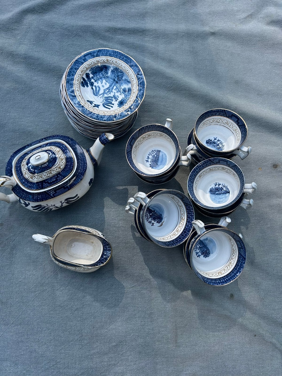 Vintage Chinees porseleinen theeservies - Blauw/Wit, Antiek en Kunst, Antiek | Servies compleet, Ophalen of Verzenden