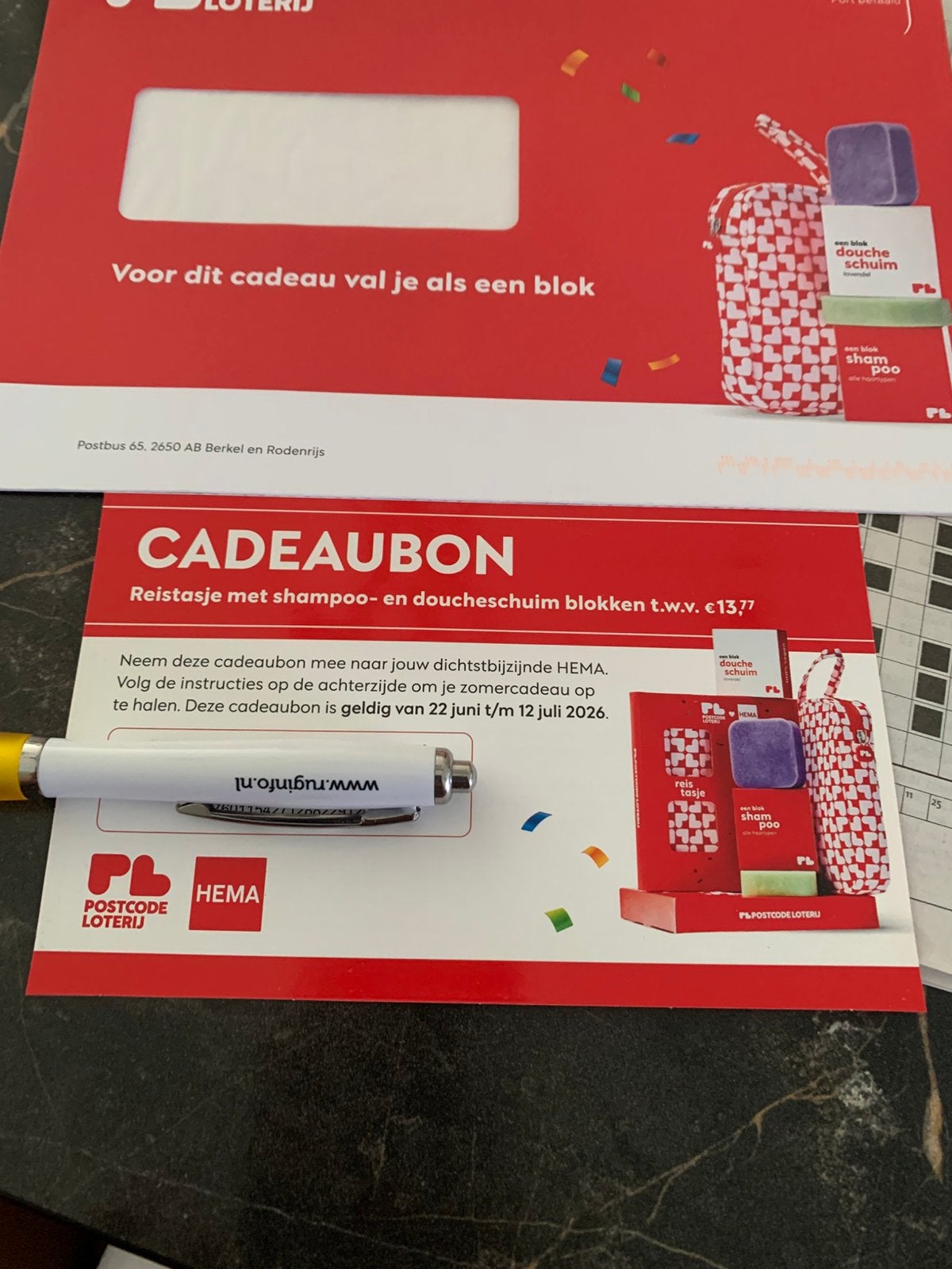 Cadeaubon postcodeloterij, Eén persoon, Overige soorten, Warenhuis- of Winkelbon