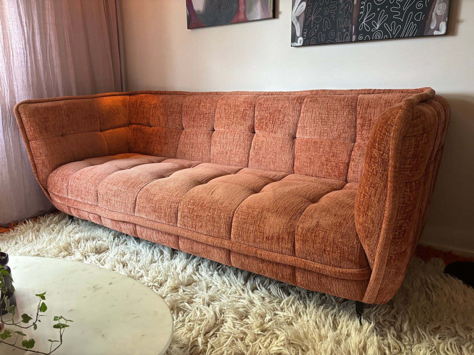 Stijlvolle oranje bank - Zo goed als nieuw, Huis en Inrichting, Ophalen, Driepersoons, 75 tot 100 cm, Zo goed als nieuw