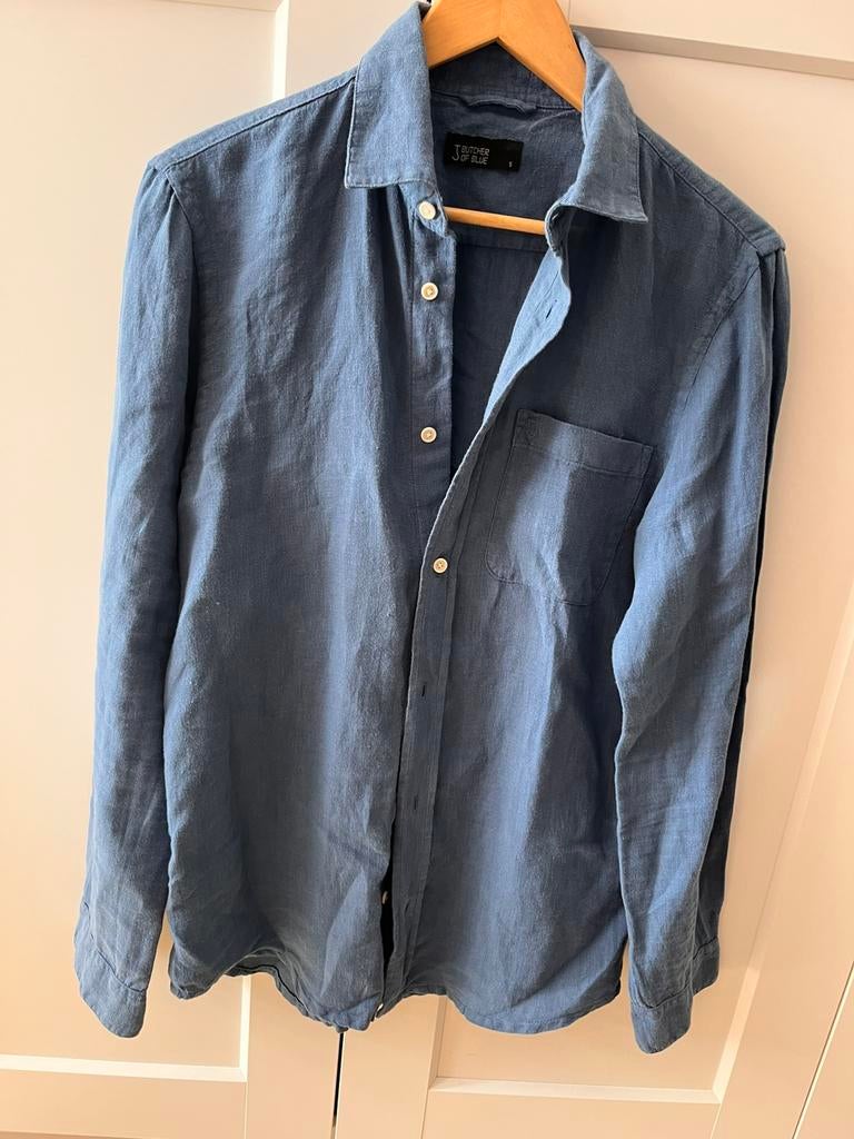 Butcher of blue linnen overhemd maat s, Ophalen of Verzenden, Zo goed als nieuw, Blauw