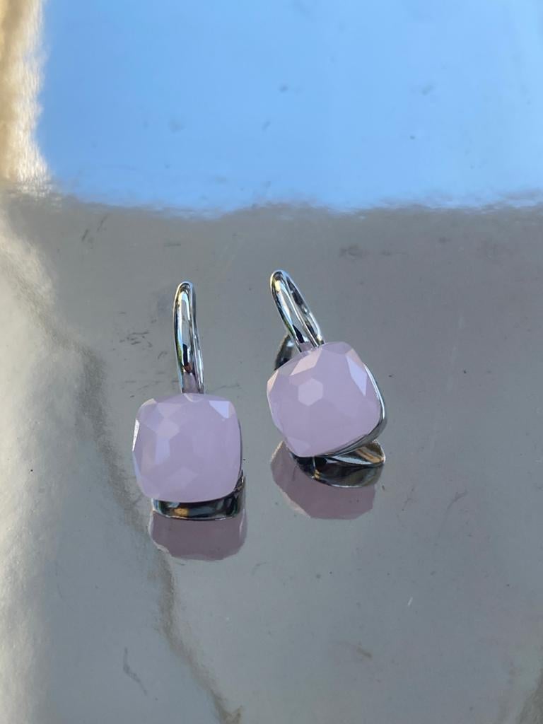 Pomellato stijl oorbellen baby roze op zilverkleurig, Overige materialen, Hangers, Verzenden, Nieuw