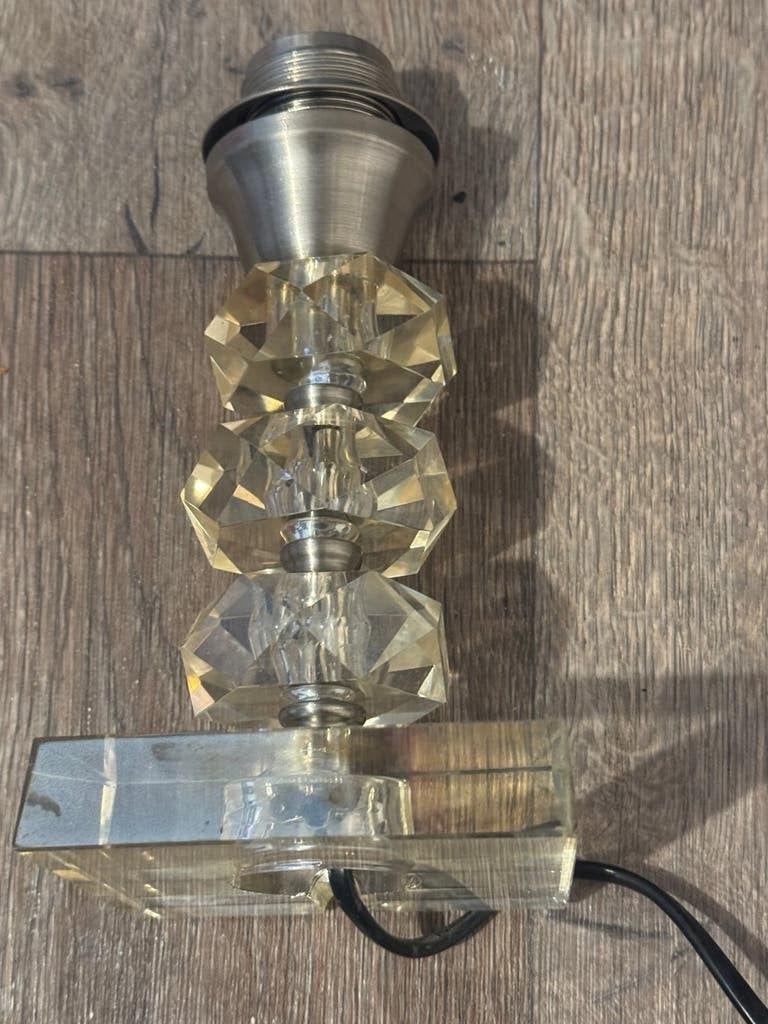 Vintage: Art Deco lamp chroom/geslepen glas, bruine kap, Gebruikt, Art deco, Ophalen of Verzenden, Glas