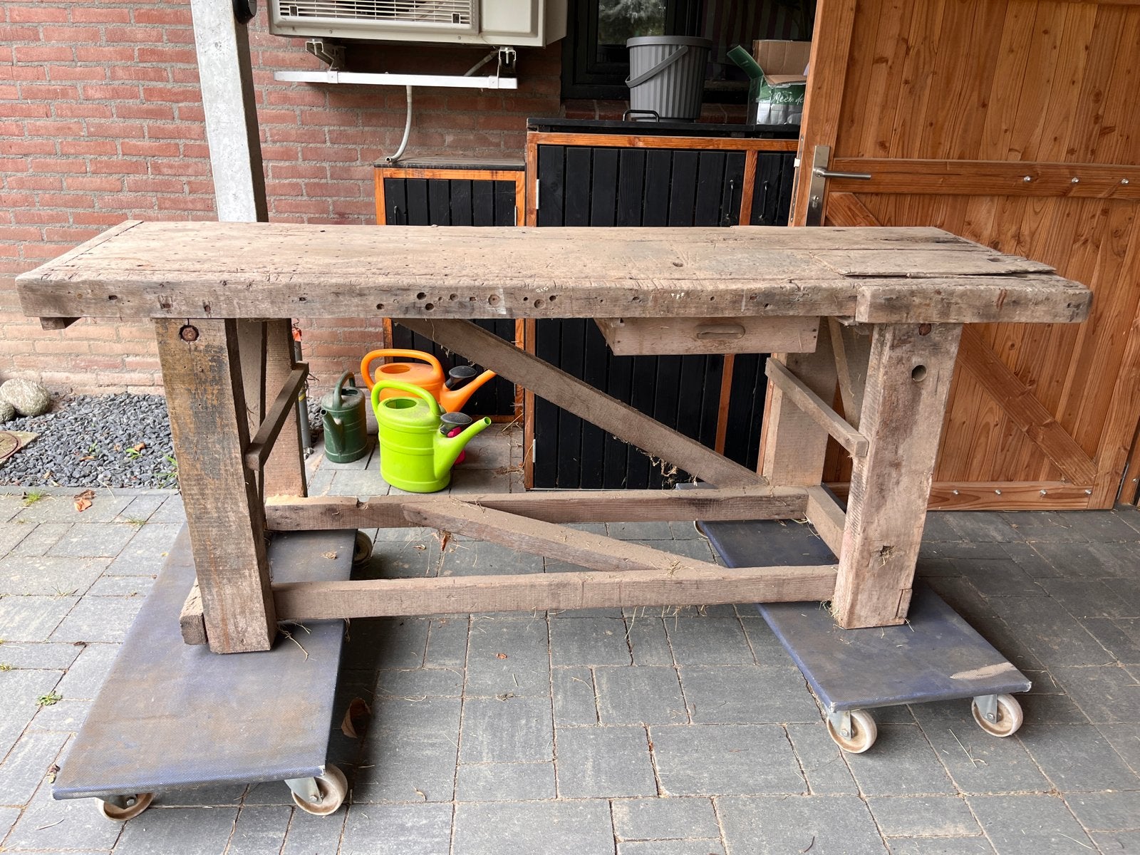 Antieke houten werkbank met lade - Robuust en uniek, Ophalen