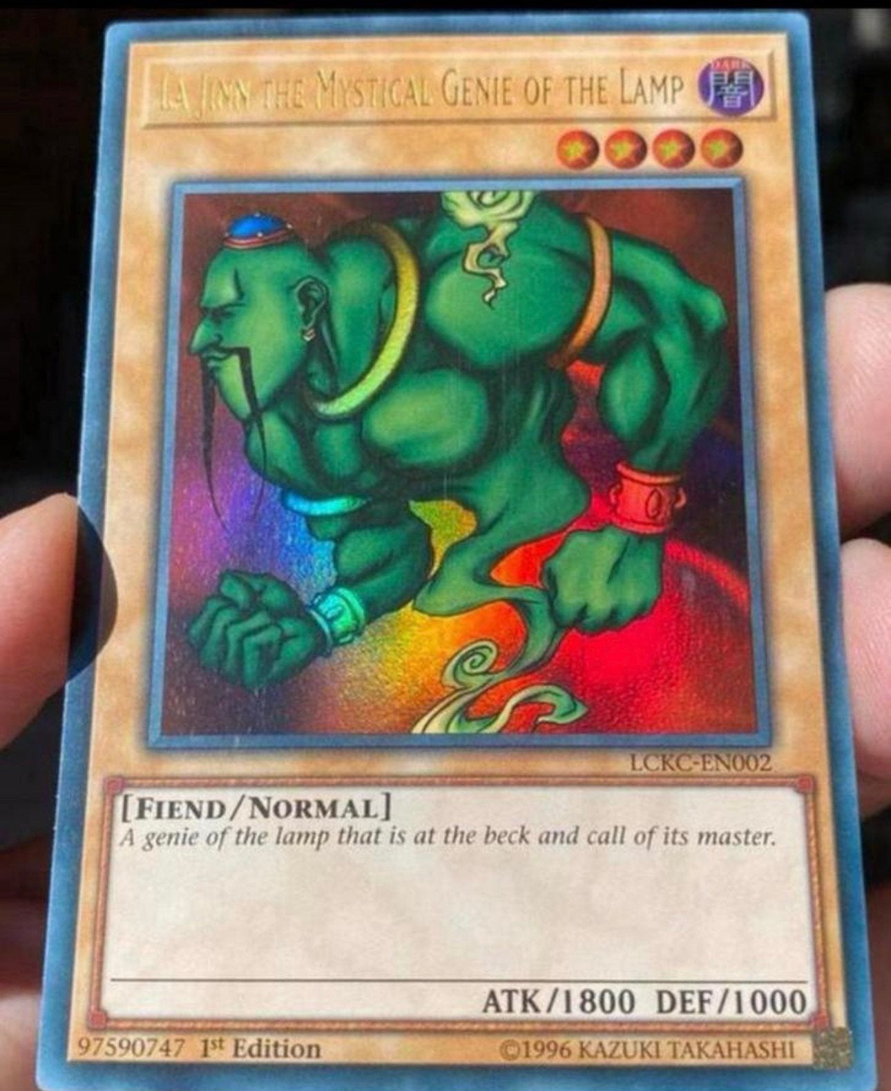 Yu-Gi-Oh! La Jinn the Mystical Genie of the Lamp LCKC  1st !, Ophalen of Verzenden, Zo goed als nieuw, Losse kaart, Foil