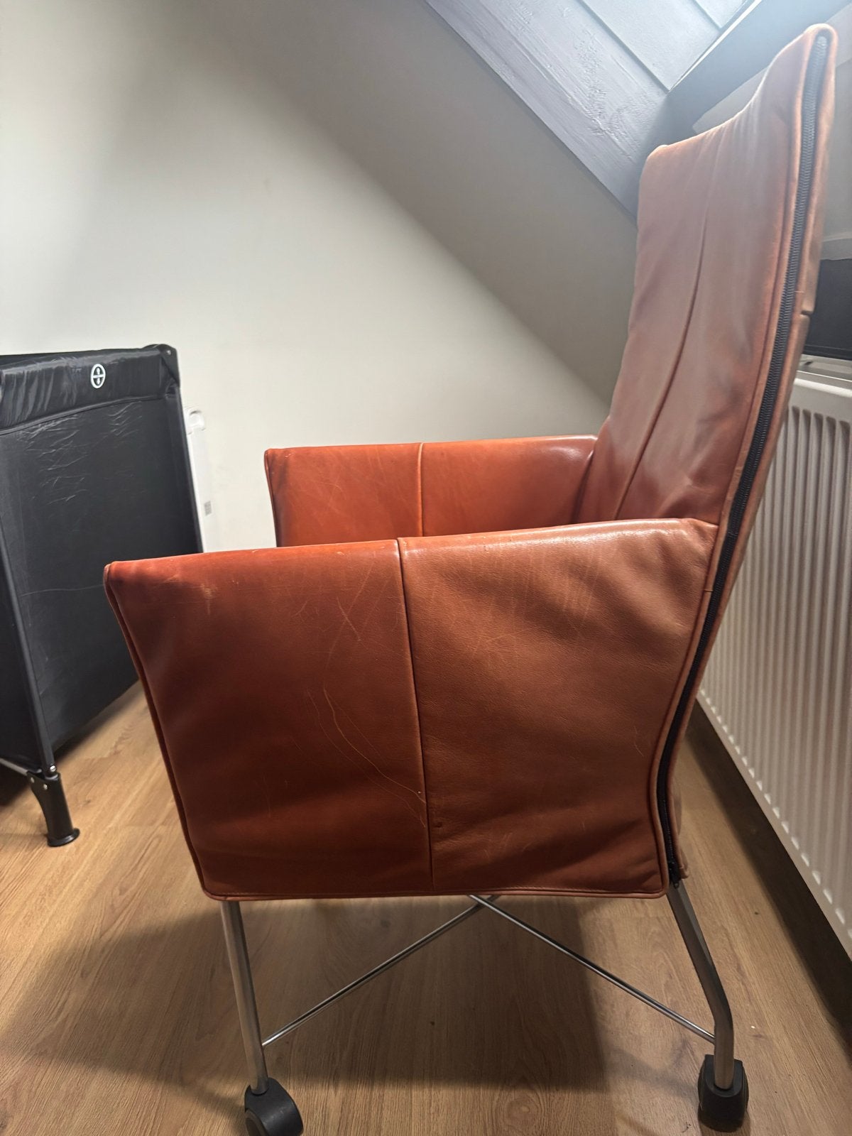 6 Montis Chaplin  disign eetkamerstoelen  leer, verstelbaar, Huis en Inrichting, Ophalen, Gebruikt, Bruin, Leer