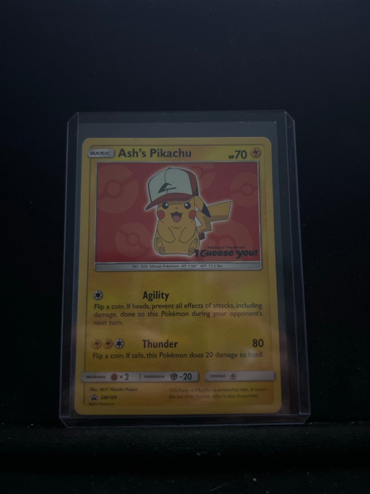 Ash's Pikachu Promo SM109 Pokémon Kaart, Verzenden, Zo goed als nieuw, Losse kaart, Foil