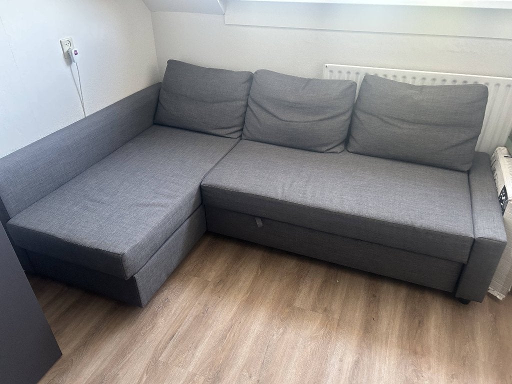 Ikea FRIHETEN Hoekslaapbank met opberger grijs, Huis en Inrichting, Slaapkamer | Slaapbanken, Ophalen, Gebruikt, 140 cm, Twijfelaar