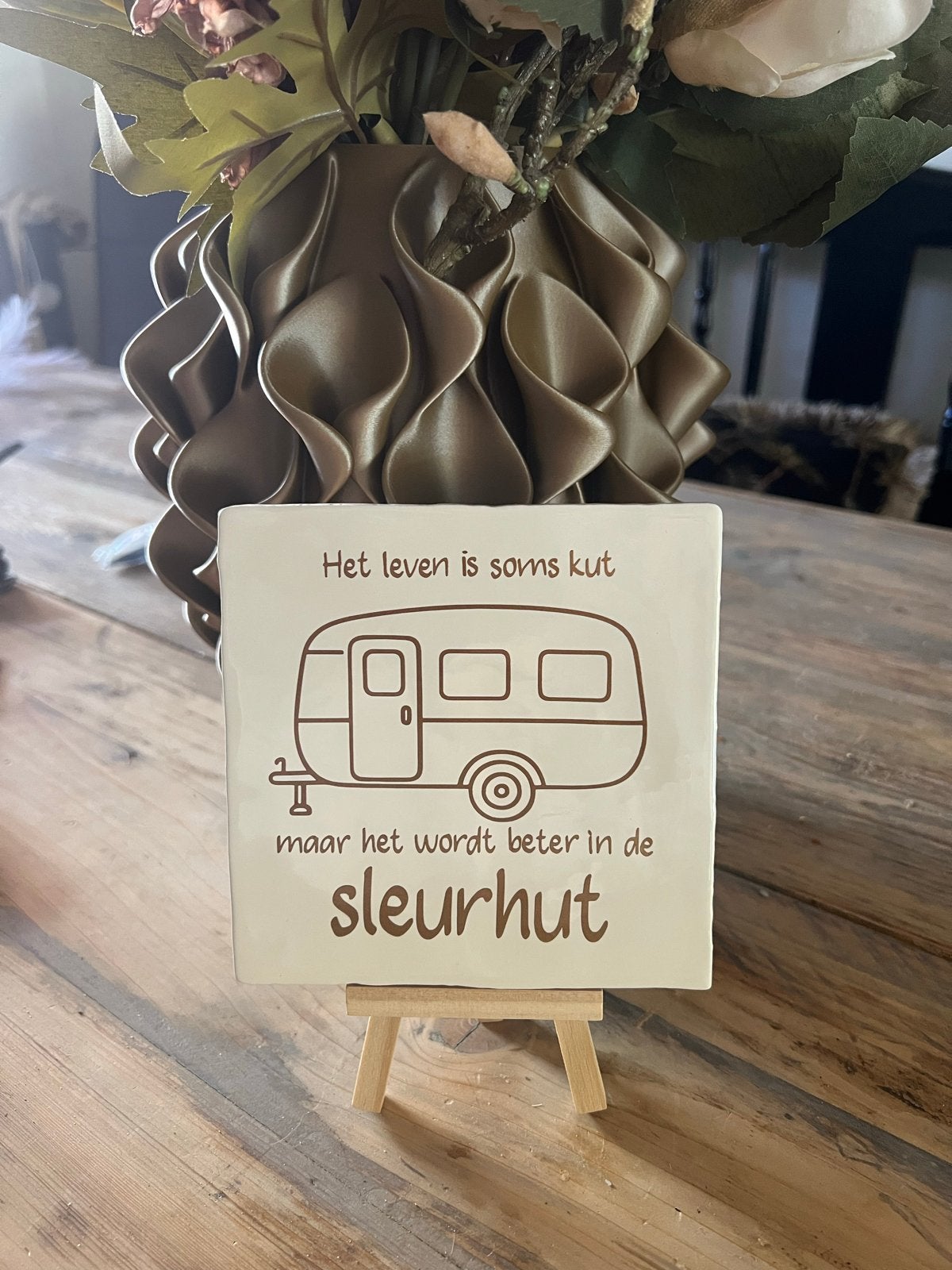 Tegeltje met leuke caravan tekst voor de kampeerder, Ophalen of Verzenden, Nieuw