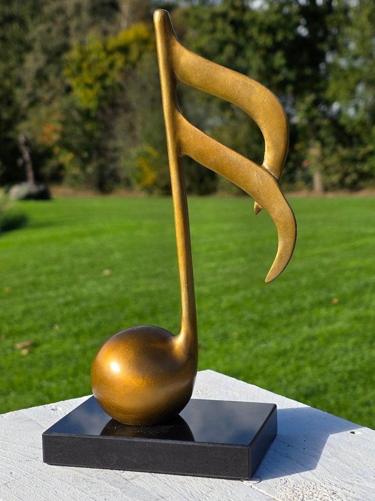 MUZIEKNOOT / Bronzen beeld op marmeren voet, Ophalen of Verzenden, Handgemaakt, Brons, Beeld
