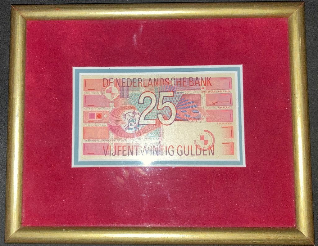 Briefje van 25 gulden in lijstje, Ophalen of Verzenden, 25 gulden
