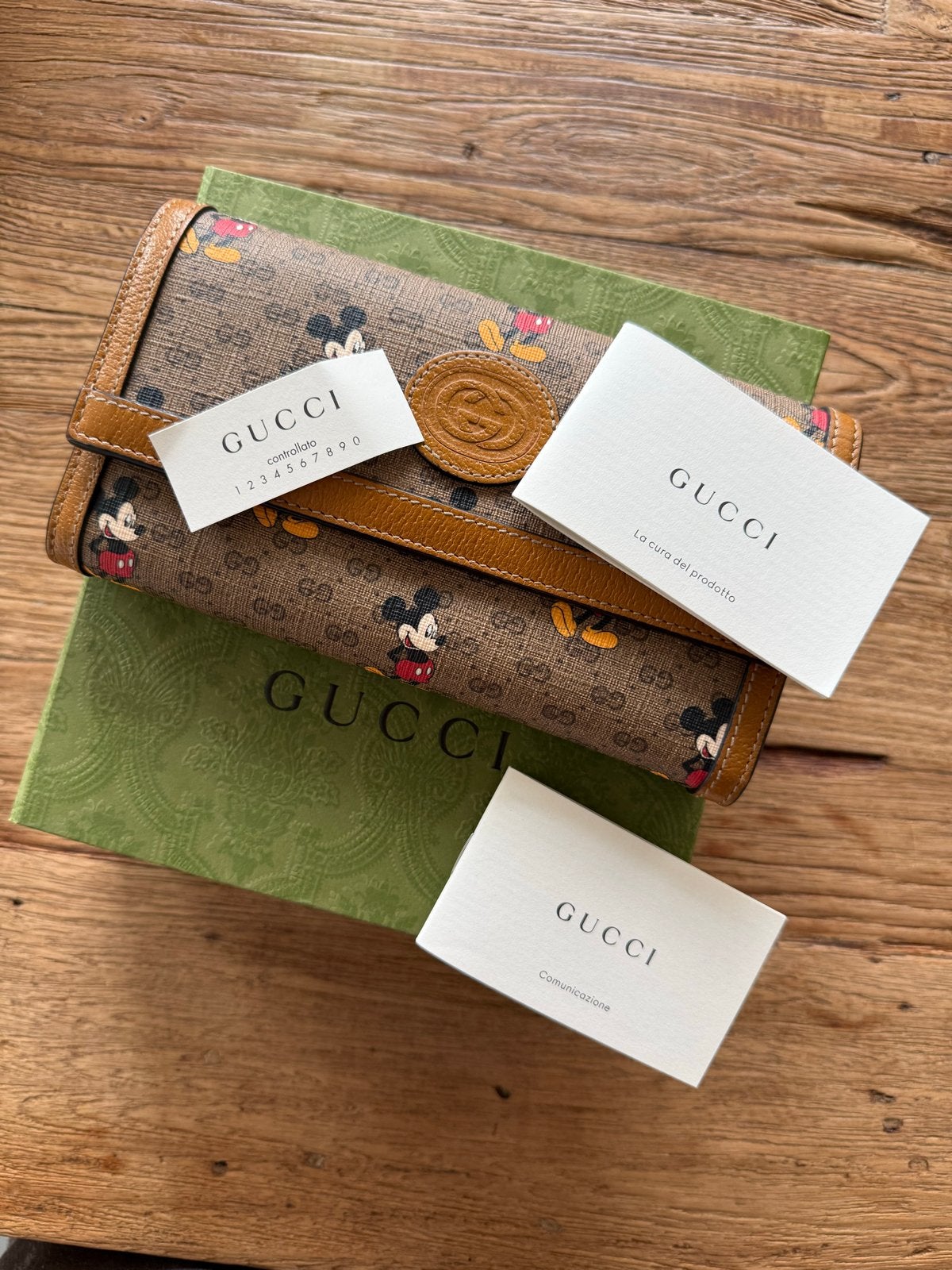 Gucci x Disney Mickey Mouse Portemonnee, Overige merken, Bruin, Verzenden, Zo goed als nieuw