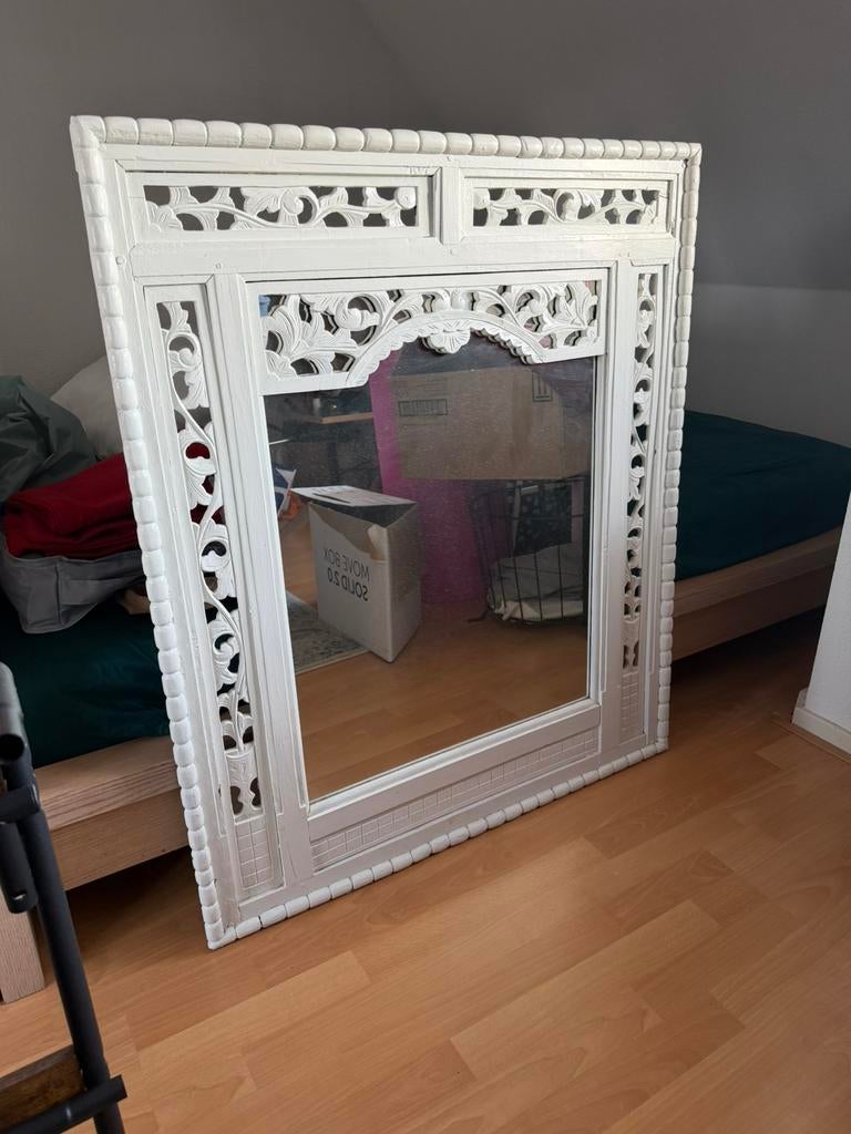 Vintage bohemian houten spiegel, Huis en Inrichting, Woonaccessoires | Spiegels, Ophalen, Zo goed als nieuw, Minder dan 100 cm