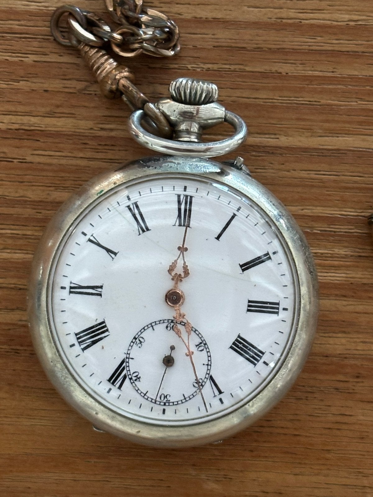 Antiek Remontoir  Zakhorloge met vergulde vestzakketting, Overige merken, Zakhorloge, Verzenden, Met ketting