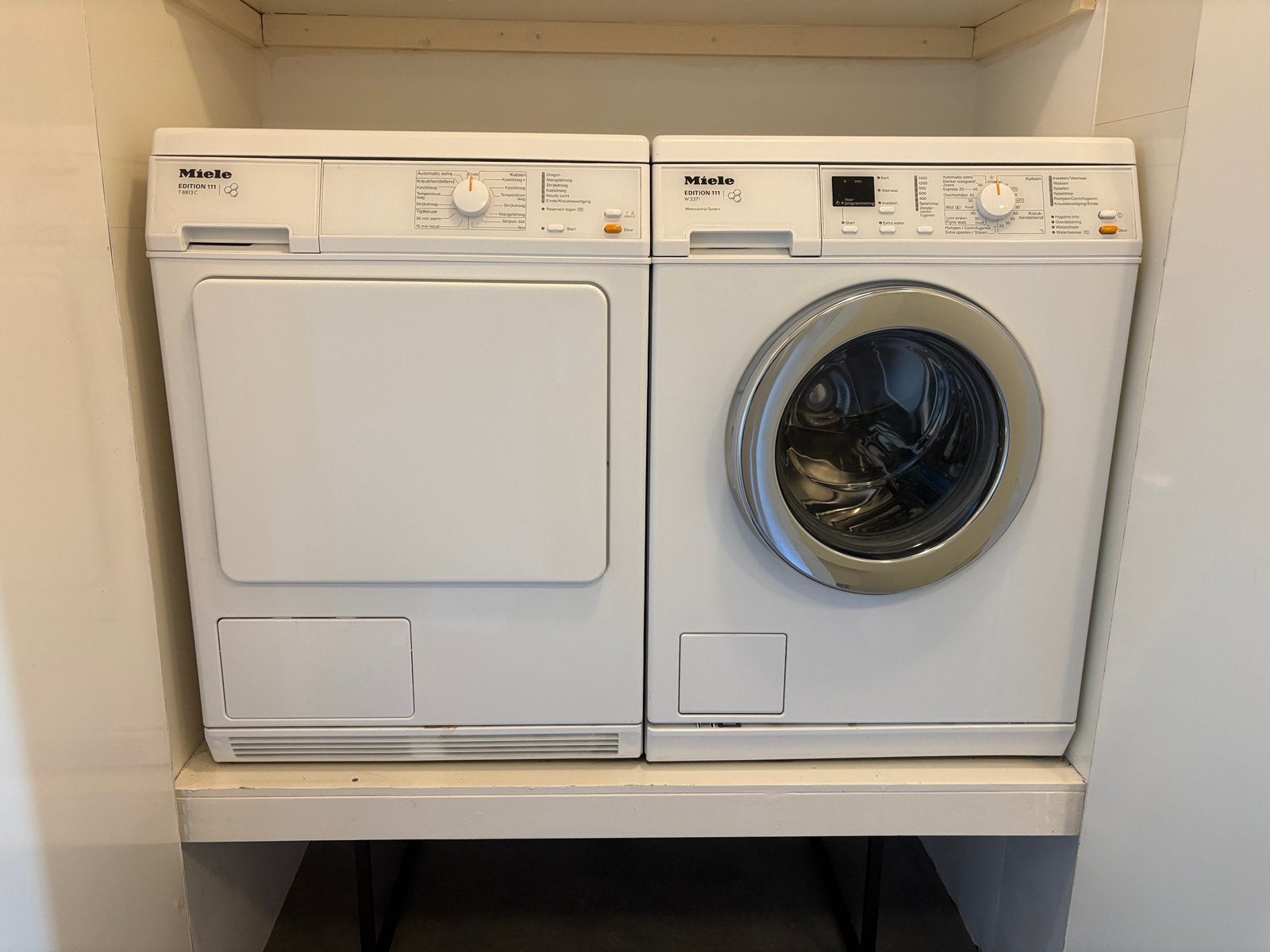 Miele Wasmachine + Miele Droger – Goed werkende set, 6 tot 8 kg, Ophalen, Zo goed als nieuw, 85 tot 90 cm