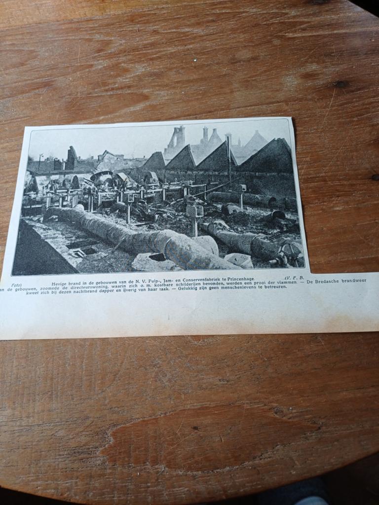 Knipsel brand Conservenfabriek Princenhage 1915, Ophalen of Verzenden, Voor 1920, Knipsel(s)
