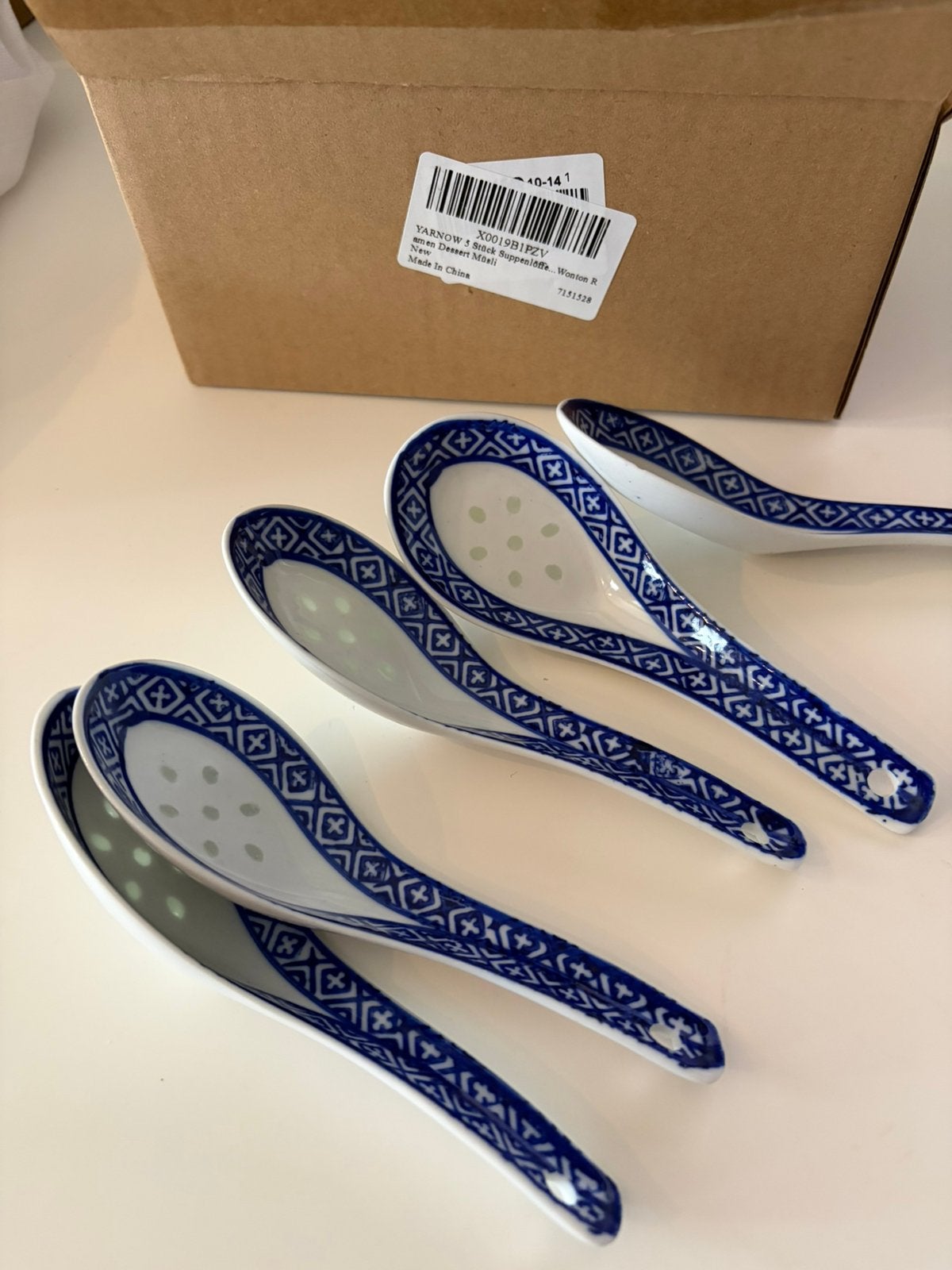 vintage Chinese porseleinen lepeltjes blauw en witte wonton, Ophalen of Verzenden