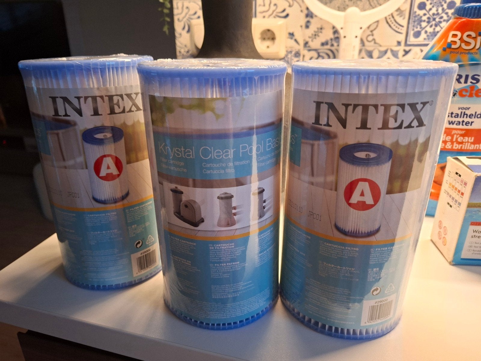 Groot opzetzwembad met complete set accessoires, 120 cm of meer, Gebruikt, Rond, 300 cm of meer