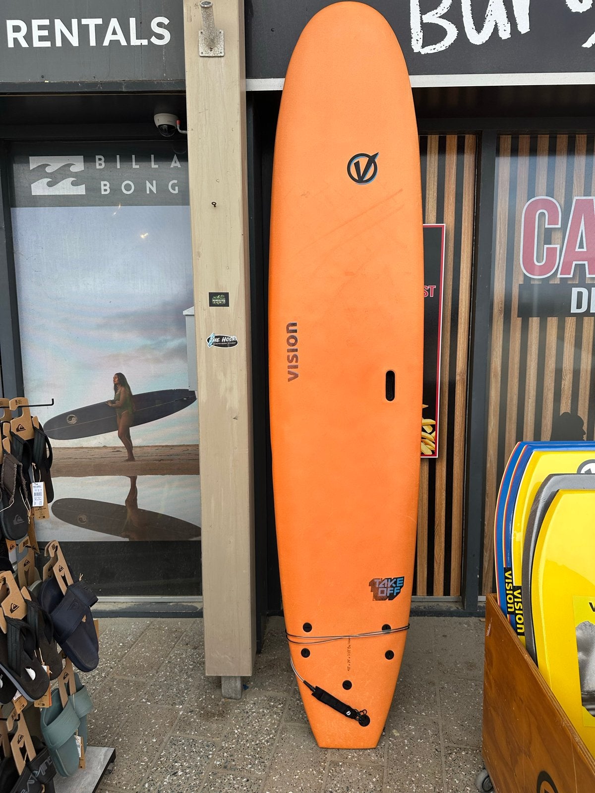 Vision Take Off 9”0 Softtop Surfboard - Oranje/Blauw, Watersport en Boten, Ophalen, Gebruikt, Longboard, Met vinnen