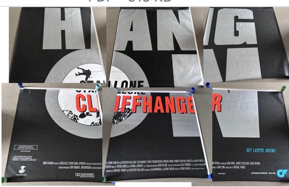 Cliffhanger billboard Filmposter - Sylvester Stallone, Ophalen, Gebruikt, Deurposter of groter, Rechthoekig Liggend