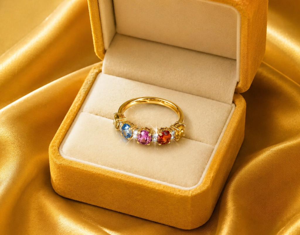 Ring goud met diamanten en edelstenen, Sieraden, Tassen en Uiterlijk, Ringen, Nieuw, Ophalen of Verzenden, 17 tot 18, Dame