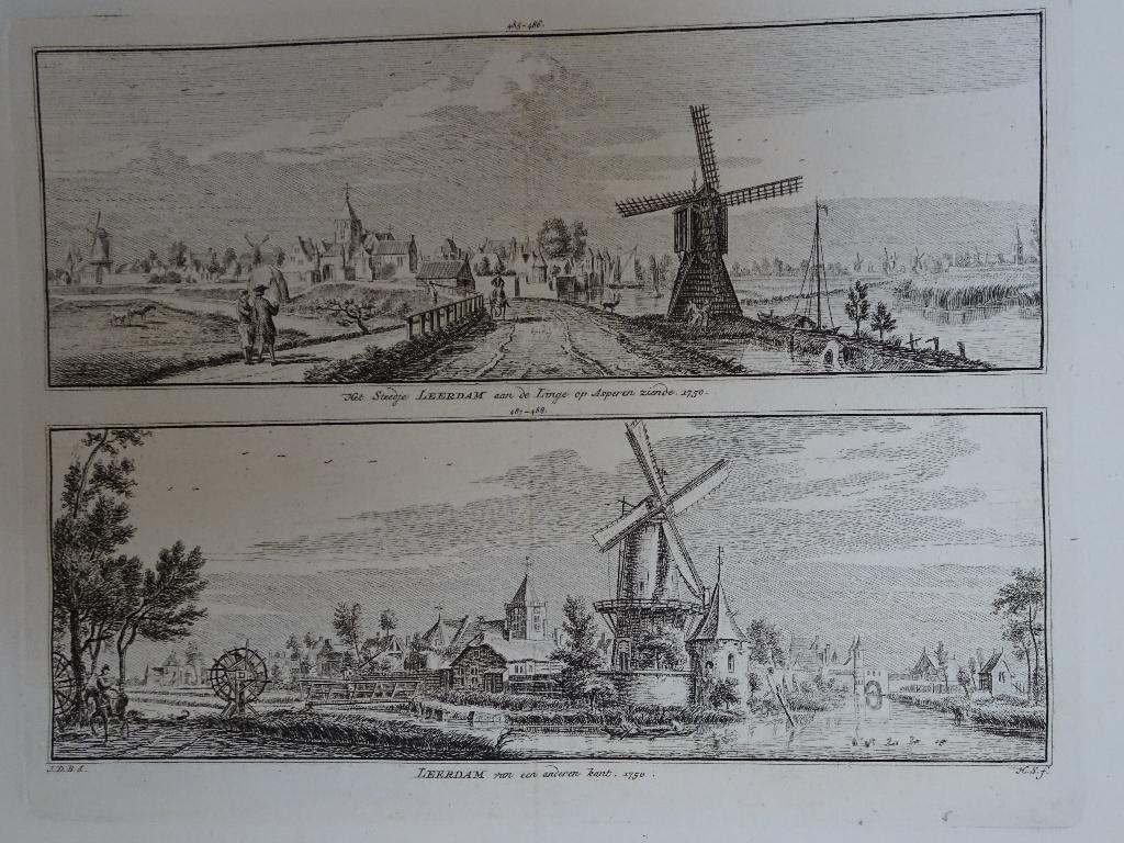 Twee kopergravures Leerdam, Asperen 1750, Hendrik Spilman, Antiek en Kunst, Kunst | Etsen en Gravures, Verzenden, Stadsgezicht