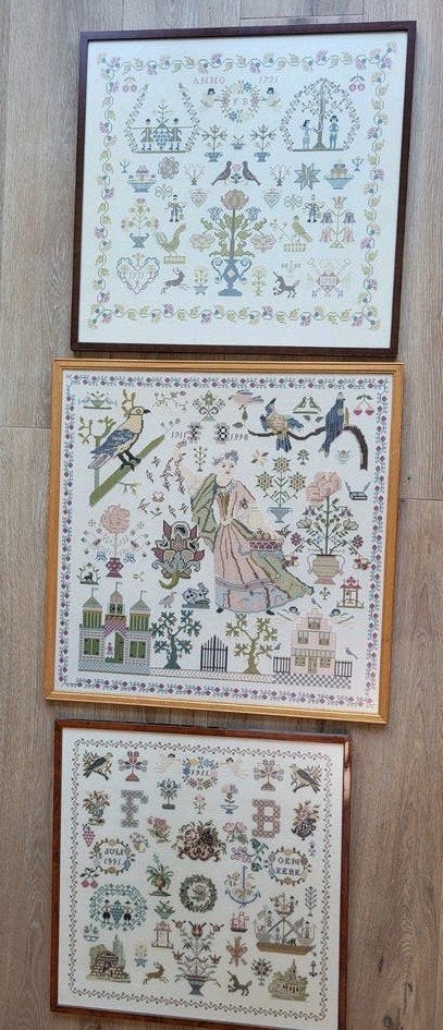 3 Handgemaakte prachtige zijden geborduurde merklappen (3 st, Ophalen, Minder dan 50 cm, Zo goed als nieuw, Schilderij