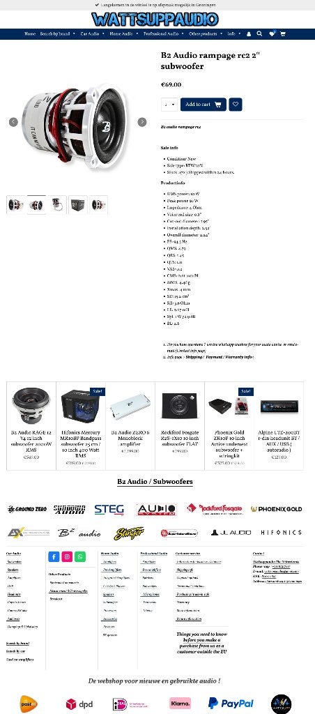 B2 Audio Rampage RC2 2'' subwoofer / Mini subwoofer, ., Nieuw, Ophalen of Verzenden, Plantevej 35, 2870 Dyssegaard, Denmark