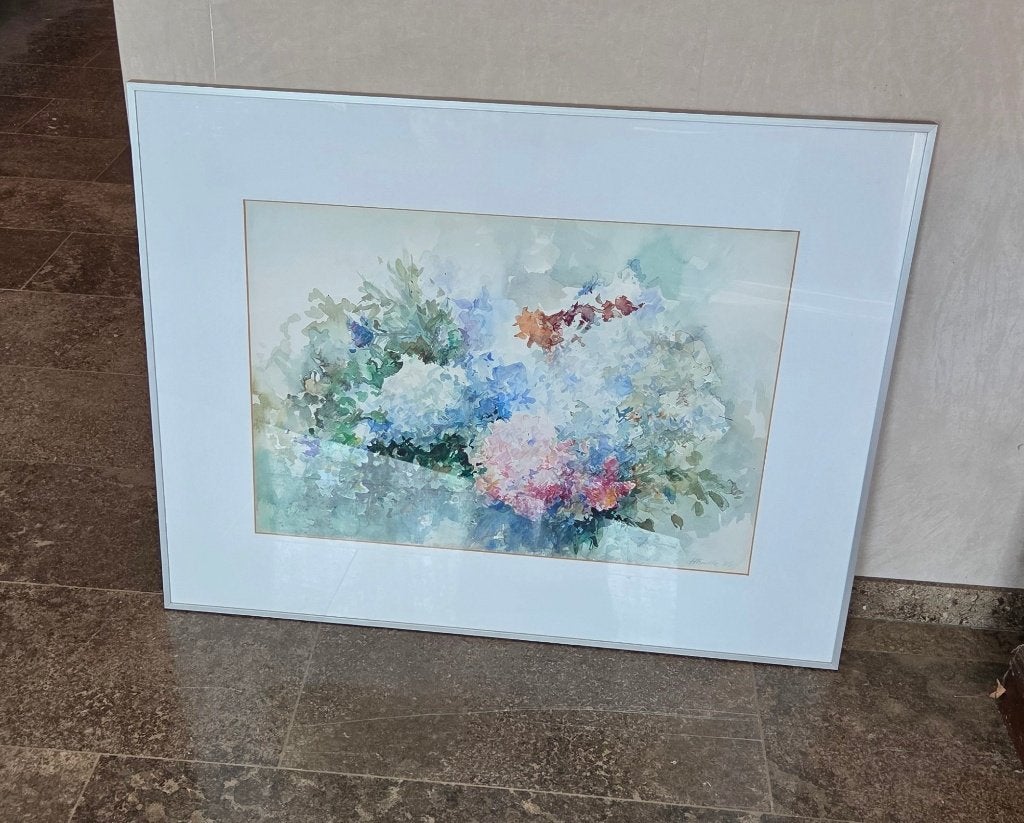 Groot aquarel Henk Fonville 1986 – bloemen – 71 x 91 cm, Ophalen