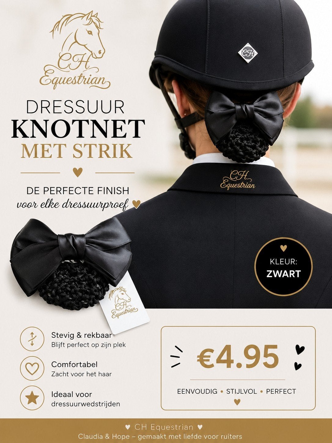 Dressuurknot met Satijnen strik op clip, Verzenden, Nieuw, Dressuur