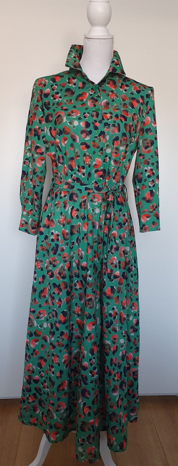 Perla Nera maxi jurk maat L. Groen met oranje., Perla Nera, Maat 42/44 (L), Ophalen of Verzenden, Zo goed als nieuw