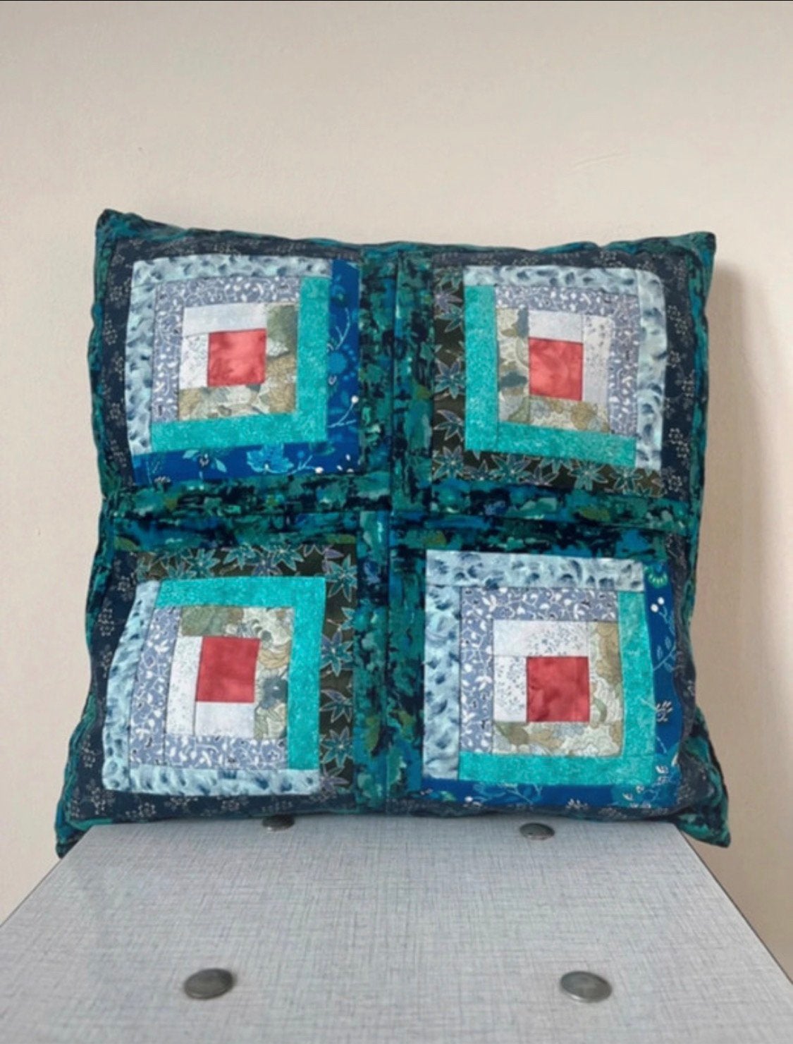 Vintage patchwork/quilt kussen,35,5x35,5cm. Boho batik print, Overige merken, Gebruikt, Vierkant, Sierkussen