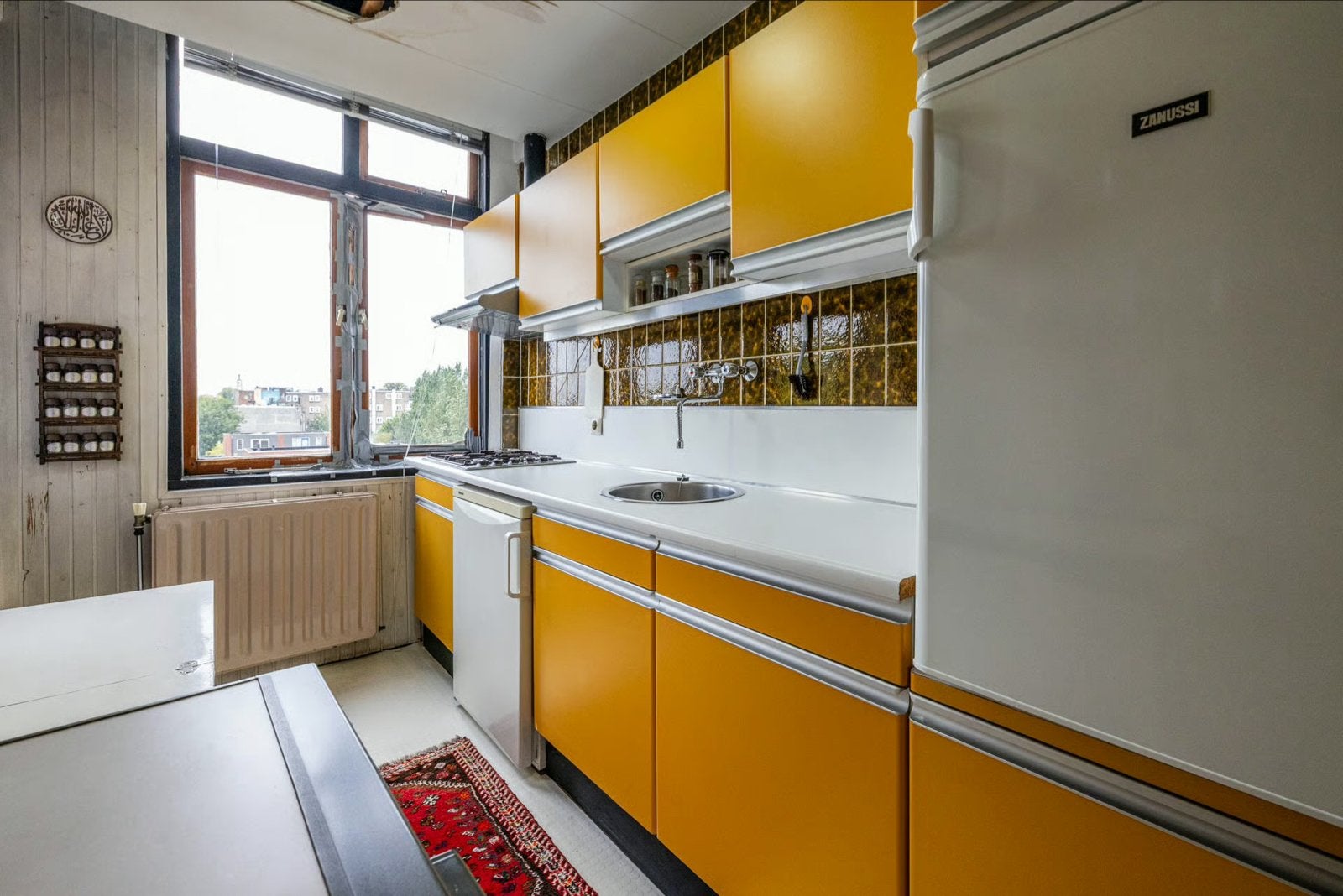 Complete originele retro keuken okergeel 3,10 m, Ophalen, Gebruikt, Geel, Enkelwandige keuken