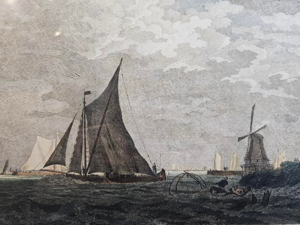 Antieke handgekleurde kopergravure 't IJ bij Amsterdam 1762, Antiek en Kunst, Kunst | Etsen en Gravures, Ophalen of Verzenden