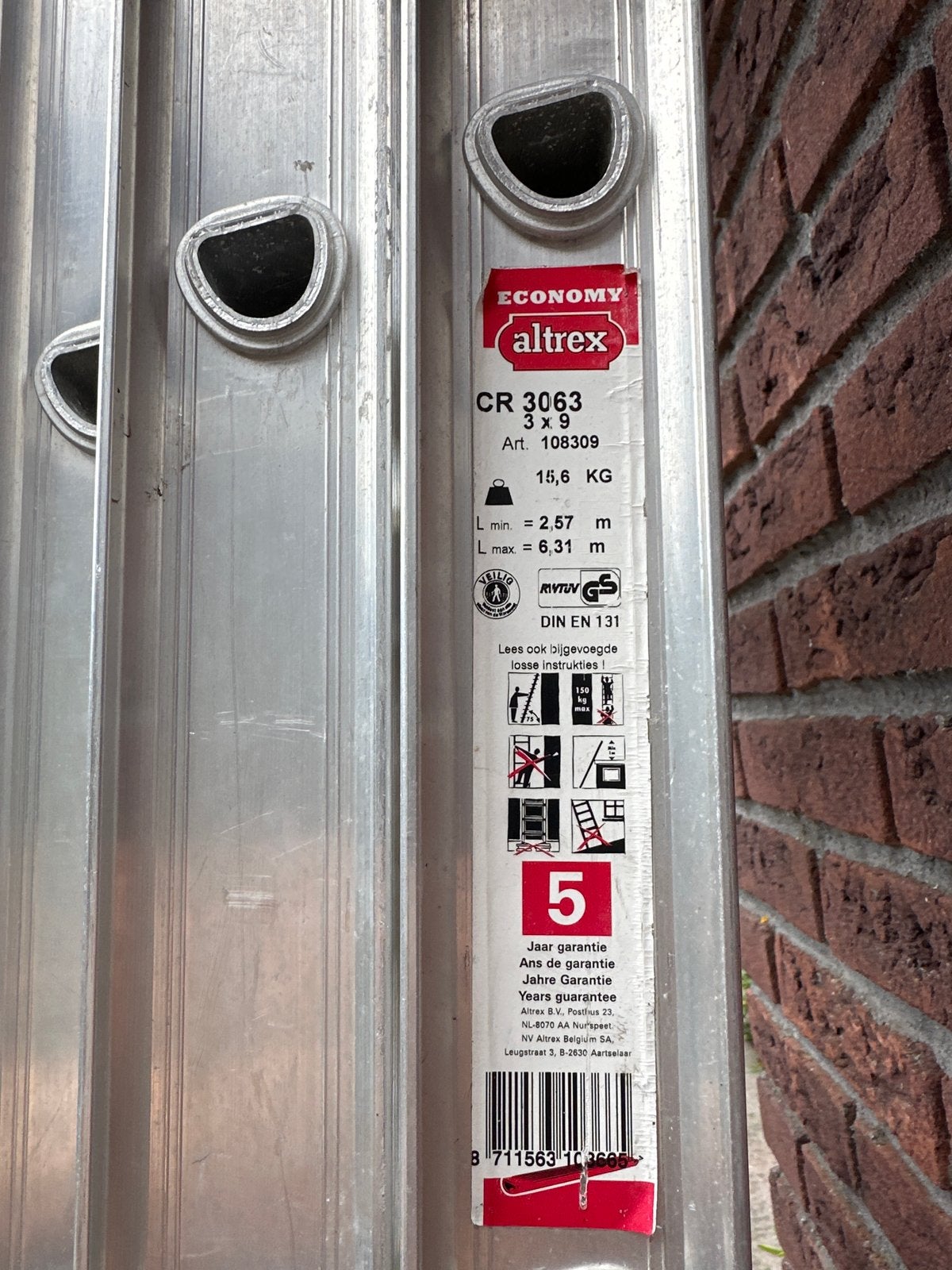 Altrex Economy CR 3063 3x9 reformladder - 2.57m tot 6.31m, Ophalen, Gebruikt, Ladder, Opvouwbaar of Inschuifbaar