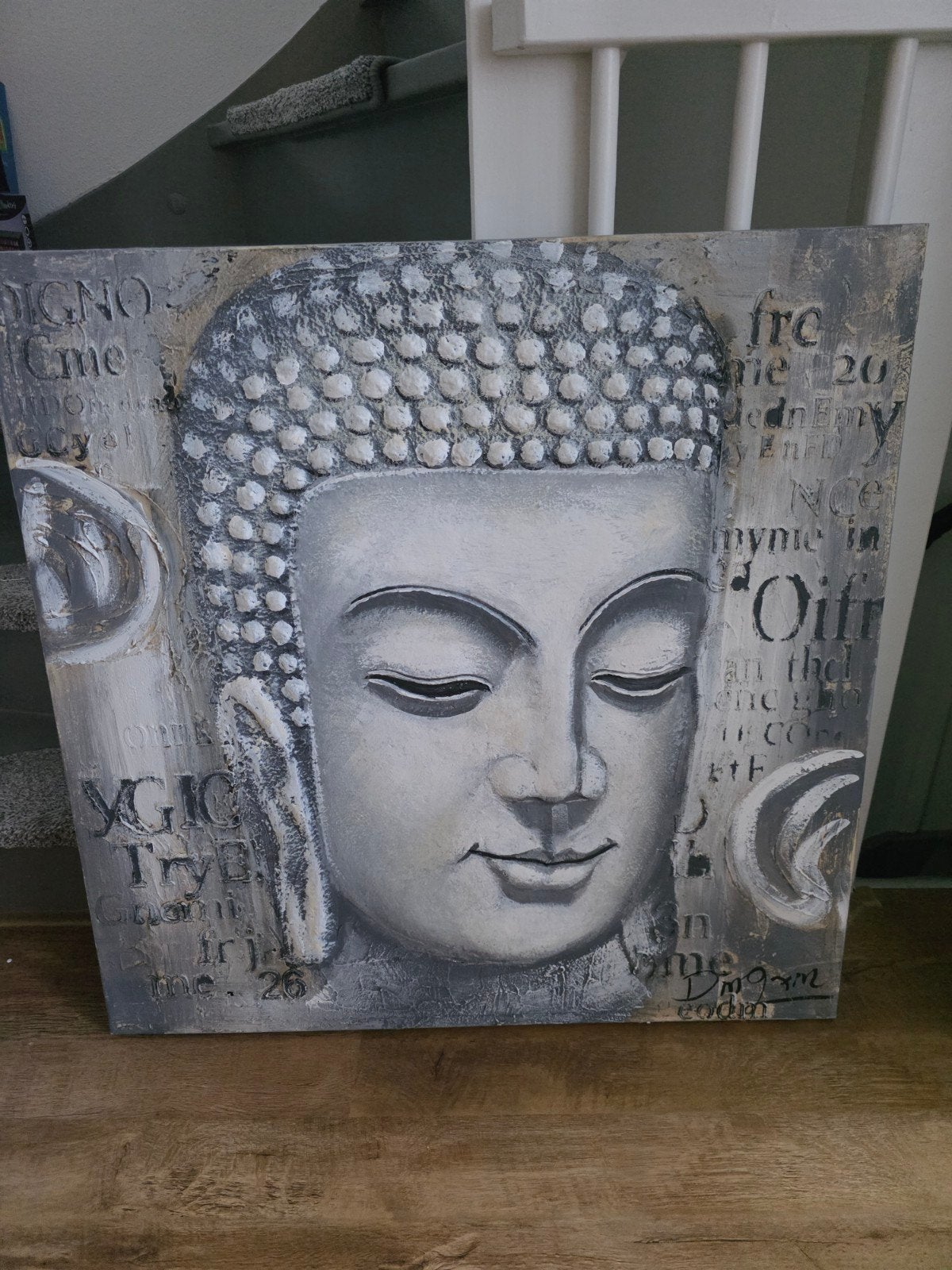 3D Schilderij Boeddha Hoofd 80x80cm, Antiek en Kunst, Ophalen, Acrylverf, Overig onderwerp, 3D-effect