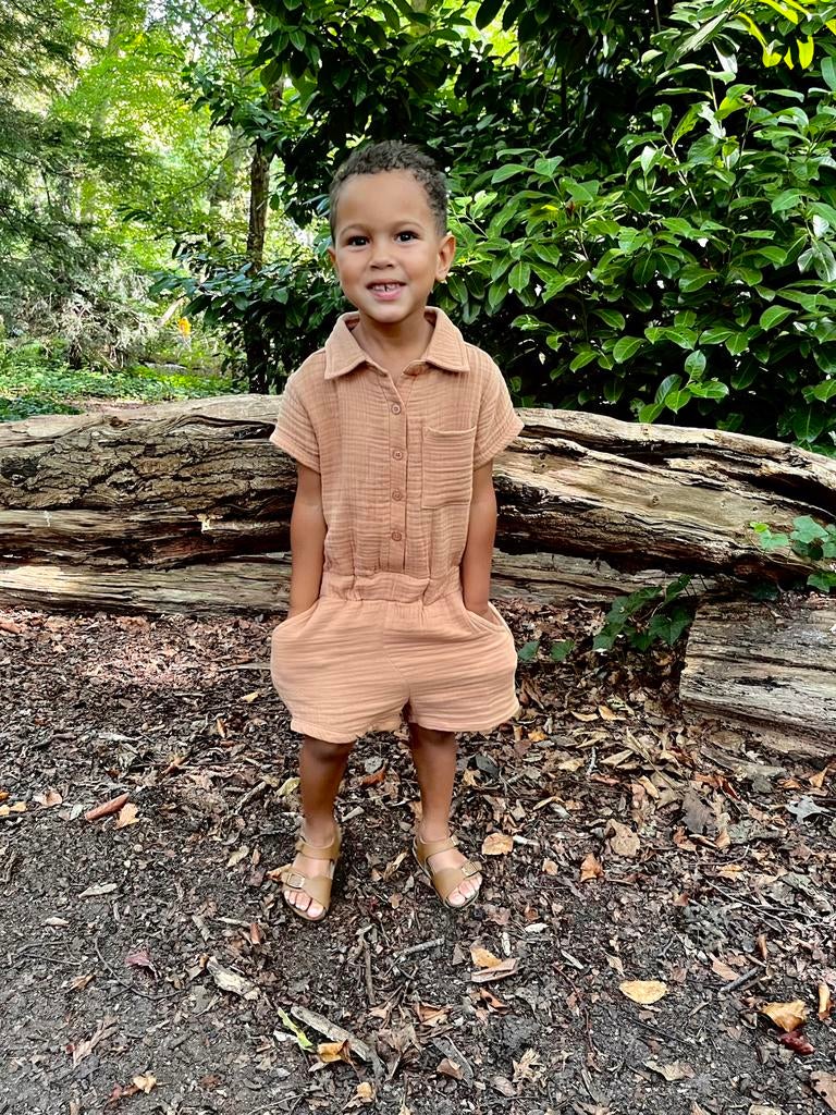 Zomer linnen jumpsuit Levv cognac bruin pakje overall 98, Kinderen en Baby's, Kinderkleding | Maat 98, Ophalen of Verzenden, Zo goed als nieuw