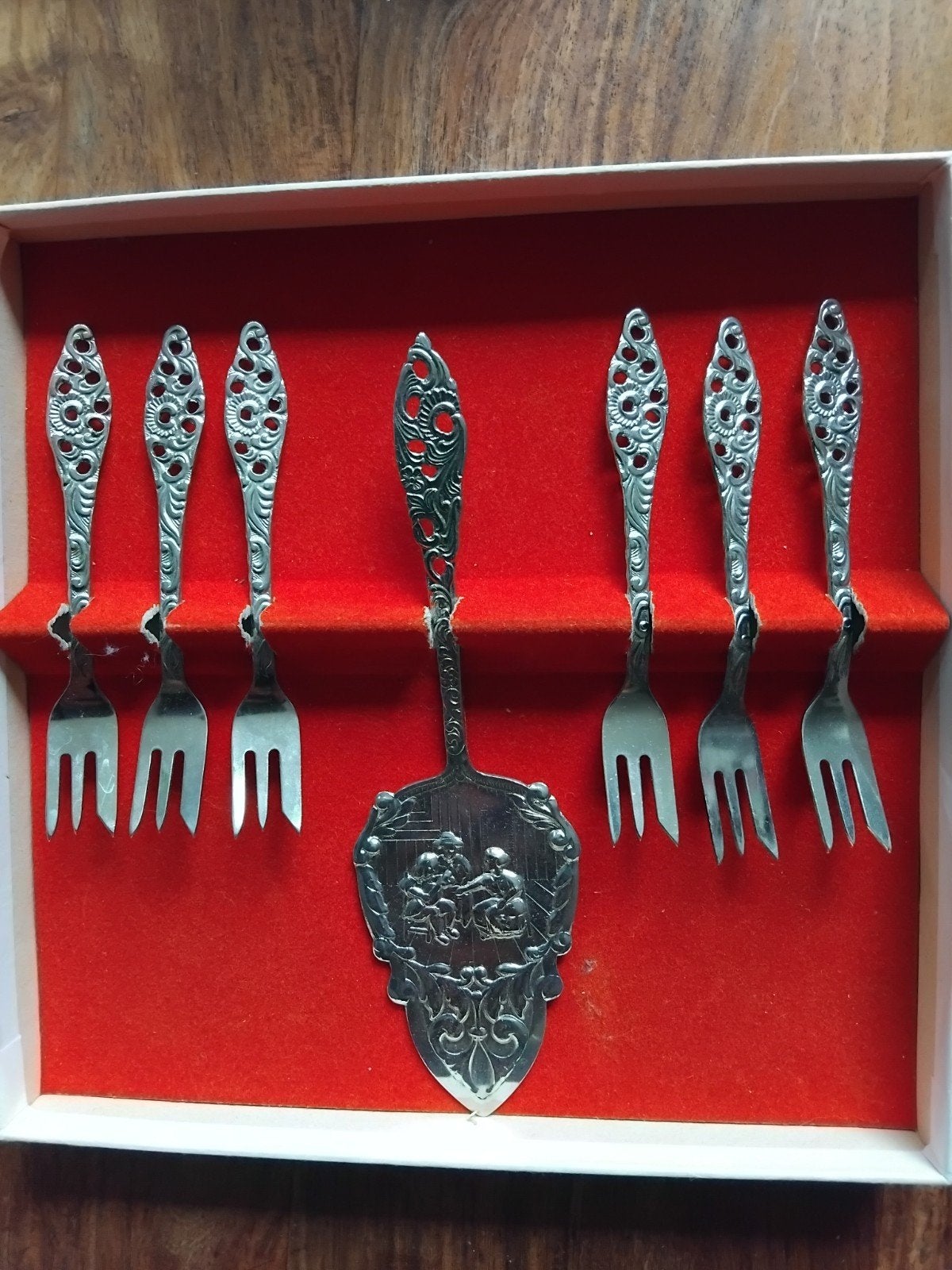 Taartschep met 6 vorkjes - Vintage stijl, Antiek en Kunst, Ophalen of Verzenden