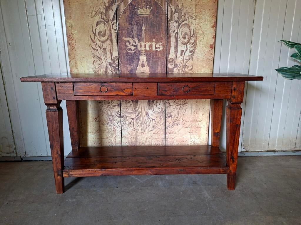 Teakhouten sidetable, wandtafel console.